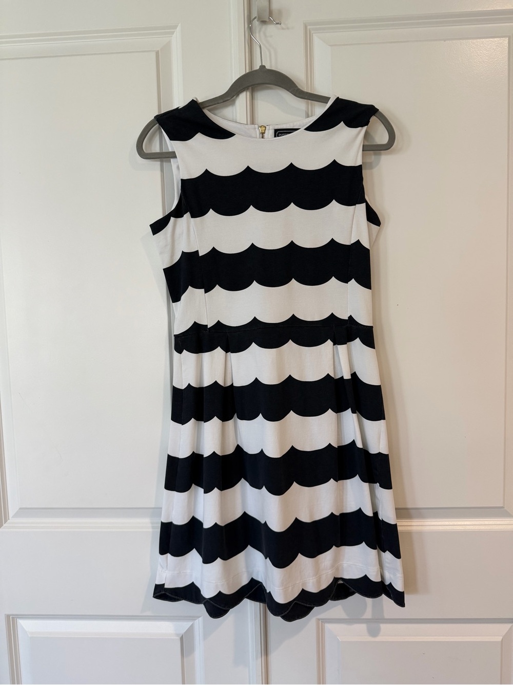 Navy and White Scallop Stripe Sleeveless Dress